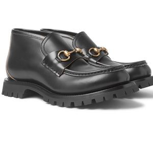 GUCCI Horsebit Leather Lug Sole Loafers